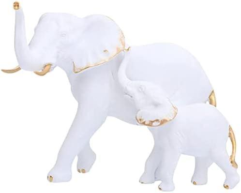 1 Piece Elephant Statue Resin Elephant Figurine Animal Feng Shui Sculpture Animal Ornament for Home Office Wedding Decoration - White Gold Left