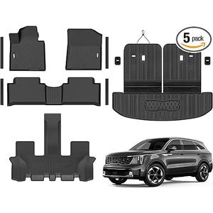 Floor Mats for 2021-2025 2026 Kia Sorento 6&7 Seats (not for Hybrid) Trunk Mat with Backrest Mat All Weather TPE Rubber Cargo Liner Back Seat Cover 3rd Row for 2021-2026 Kia Sorento Accessories