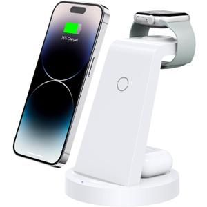 3 in 1 Charging Station for iPhone - Wireless Charger for Apple Products Multiple Devices - Charging Dock Stand for AirPods (for iPhone 16e 16 15 14 13 pro 12 11 X Max) (White)