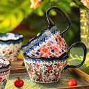 OZY Handpainted Soup Bowl with Handle,Ceramic Cereal Bowl Great for Soup, Ice cream, Fruits,Snack,Microwave &Dishwasher Safe (Snow Ink Plum Pink)