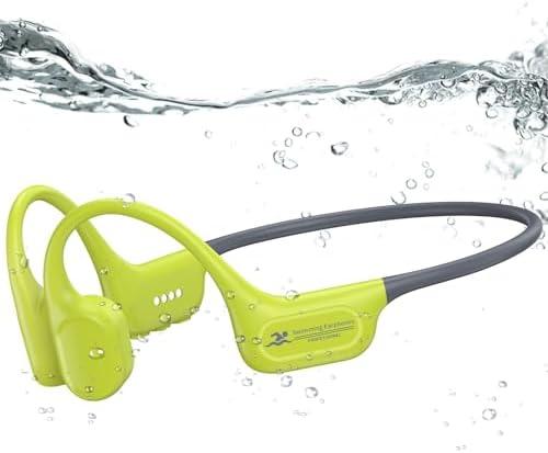 Hostena Swimming Headphones IP68 Waterproof, Open Ear Bone Conduction Underwater Headphones Bluetooth 5.4& MP3 with 32GB Memory Card, Soft/Skin/Lightweight Sound Swim Earbuds-SurfAudio(Green)