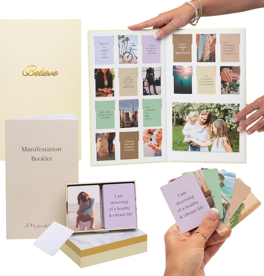 Vision Board Kit - Premade Dream Board with Manifestation Pictures Supplies, Goal Collage Book for Wall, Complete Mood Boards Kits, Law of Attraction Journal Planner Affirmation Cards for Women Adults