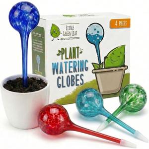 Little Green Leaf Automatic Plant Watering Globes Self Watering Planter Inserts (Set of 4) | Hands Free Multicolor Glass Bulbs | Planter Spikes to Support Indoor & Outdoor Plant Health (350ml)