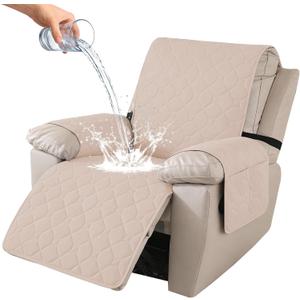 100% Waterproof Recliner Chair Covers, Recliner Cover Stay in Place, Chair Covers for Recliners, Recliner Covers Washable with Pocket, Elastic Straps for Pets, Dogs and Kids (Beige, 23")