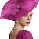 Kgromfy Women's Wide Brim Fascinator Hat Tea Party Headband Large Vintage Church Hat Lady Headwear for Derby Wedding Cocktail