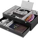 Baoyun Valet Tray for Men, 2 Layers Nightstand Organizers for Men and Women, Leather Jewelry Storage Box, Mens Dresser Top Organizer, Catch All for Jewelry Key Wallet and Phone (Black)