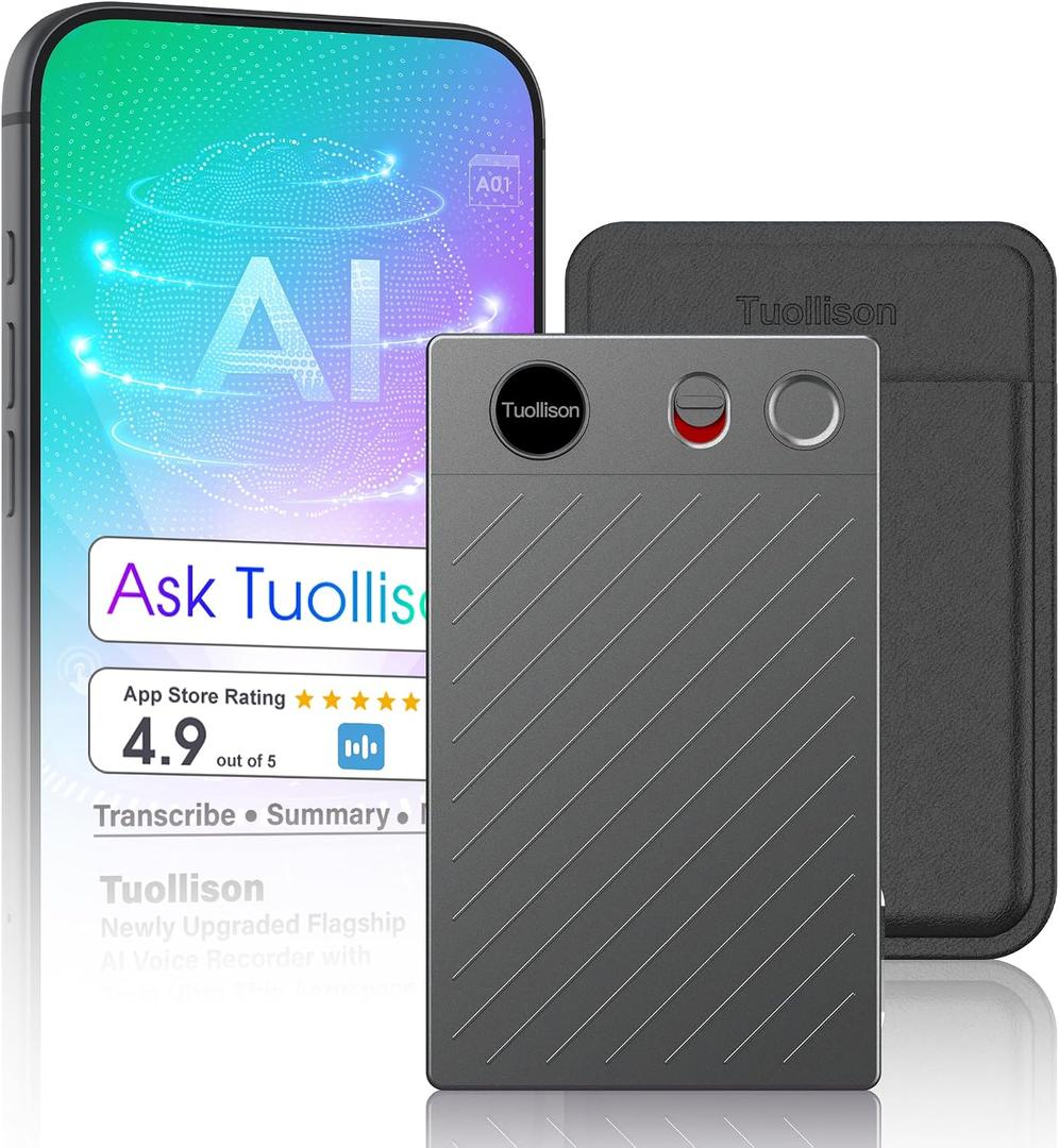 Ultra-Thin AI Voice Recorder with APP Control Support Unlimited Transcribe & Summarize, AI Note Taker with DSP Noise Cancellation,AI Recording Device for Meetings, Interviews, Lectures, Calls, Grey