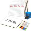 6pack Dry Erase Board 9"x12"with Lines and Blank Surface Learning,Math,Writing Teacher & Homeschool Supplies Mini Whiteboard Erasers Included Colors pens