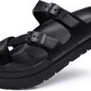 Goosecret Women's Platform Sandals with Arch Support Comfortable Foam Slides Summer Beach Sandals with Adjustable Buckle (6.5-7, Black)