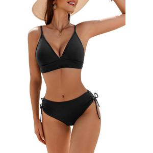 AI'MAGE Bikini Set for Women High Waisted Two Piece Swimsuits Sexy V Neck Bathing Suit 2025 (XX-Large, Black)