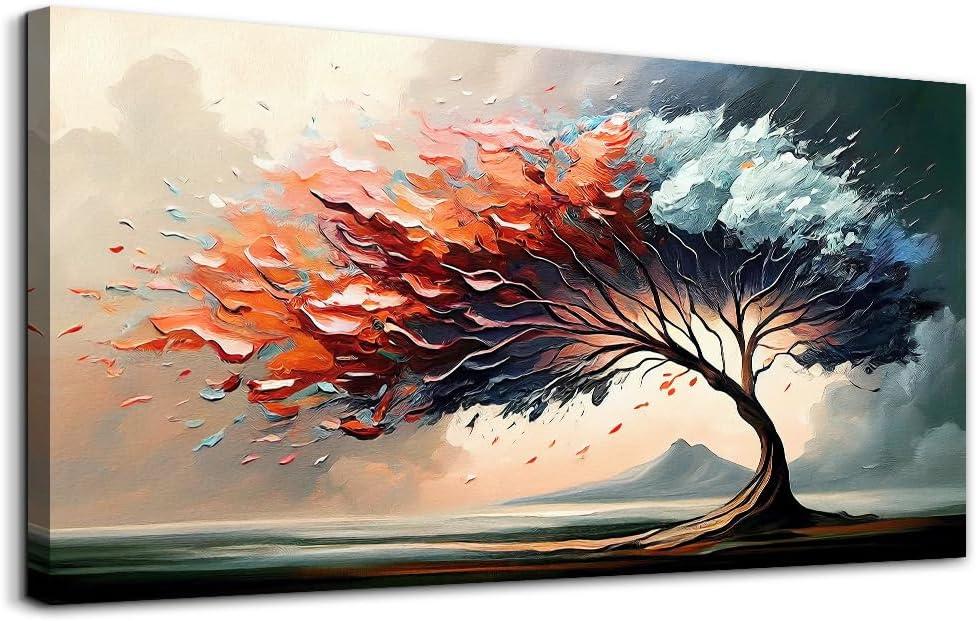 MHARTK66 Wall Decorations For Living Room Canvas Wall Art For Bedroom Office Decor Abstract Tree Landscape Wall Paintings Framed Prints Pictures Artwork Ready To Hang Hotel Room Home Decor 20x40 In (40L" x 20W", Abstract Tree Painting)