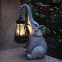 Elephant Solar Garden Statues,Resin Elephant Figurine Decorations with Solar Lights Lantern, Outdoor Elephant Decor Art for Lawn,Yard, Unique Housewarming Gift for Garden Home, VY-0617