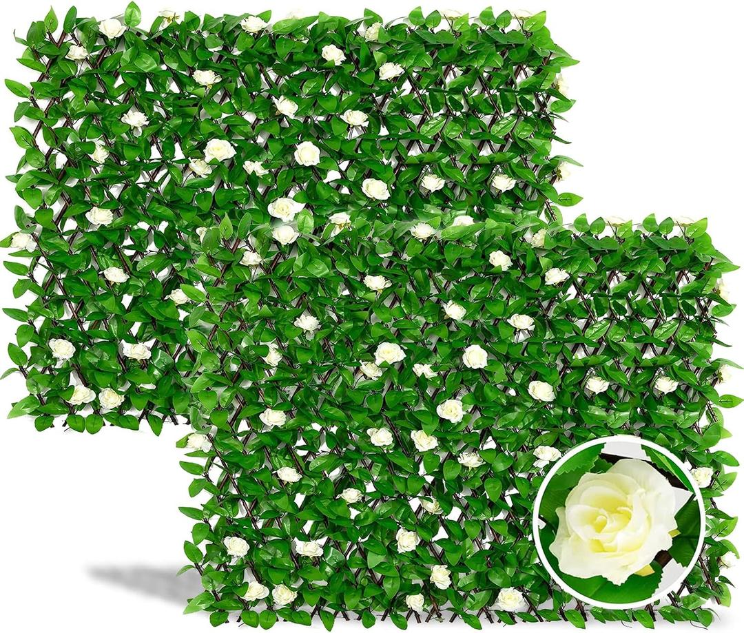 DOEWORKS Expandable Fence Privacy Screen for Balcony Patio Outdoor, 2PCS Faux Ivy Fencing Panel for Backdrop Garden Backyard Home Decorations