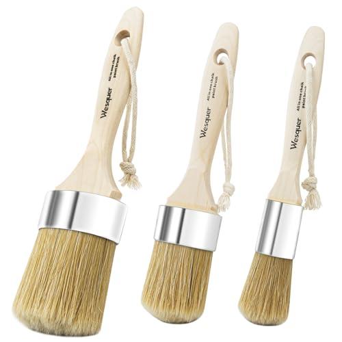 Wesquer Chalk Paint Brush Natural Bristle Round Paint Brush Wax Brushes for Waxing Furniture, Painting Stencil, Home Decor, DIY Art Crafts, Watercolor, Graffiti Creation - 2Pack