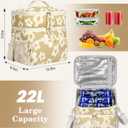 HowFly Corduroy Insulated Lunch Bag Box for Women Men - Double Deck - Soft Reusable Thermal Portable Cooler Tote Bag for Work Travel, Khaki Flower