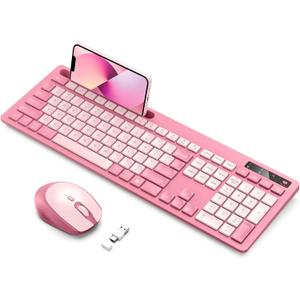 Wireless Keyboard and Mouse Combo Rose Pink, Vivefox USB A & Type C Cute Wireless Keyboard with Phone Holder, Compatible for Mac, MacBook/Air/Pro Windows Computer Heartbreaker Rose