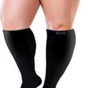 BAMS Plus Size Open Toe Compression Socks Wide Calf Viscose from Bamboo Graduated Toeless Knee-High Support (Black, XL)