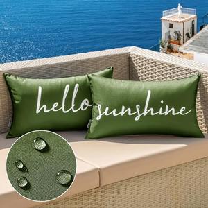 MIULEE Outdoor Waterproof Throw Pillow Covers Set of 2 Spring Hello Sunshine Decorative Outdoor Square Pillowcases for Chair Patio Garden Couch Tent Balcony Sofa Summer Olive Green 12x20 Inch