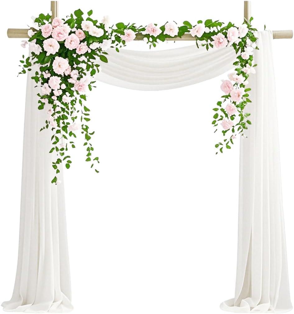 Ivory Chiffon Fabric 6.7 Yards - Wedding Arch Draping Fabric 29" x 20ft Ivory Sheer Curtains Wedding Decorations for Ceremony Backdrop