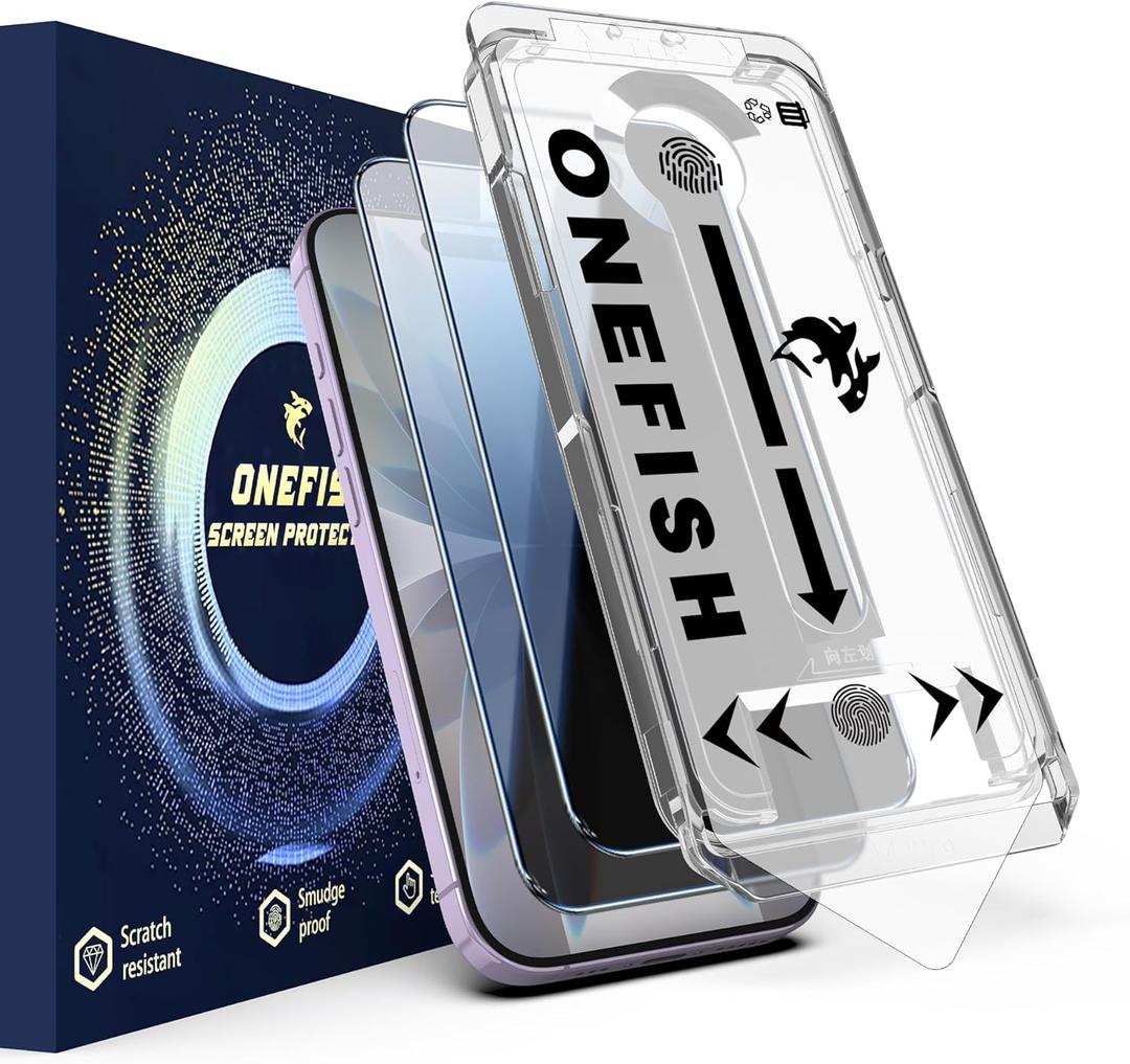 OneFish Privacy Screen Protector for iPhone 17, Full Edge Coverage 6.3" 17, Scratch Resistant, Bubble Free, Easy Installation, Auto Dust-Elimination, 2 Pack