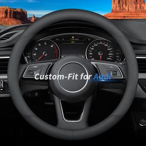 Custom-Fit for Audi Steering Wheel Cover, Premium Leather Car Steering Wheel Cover with Logo, Non-Slip, Breathable, for Audi Accessories (B-Style,for Audi)