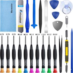24 Pieces Opening Pry Tool Screwdriver Set Open Replace Screen Battery Repair Tools Kit for Fix Apple iPhone 17 16 15 14 13 12 11 X Pro Max Plus, iPad, iPod, Cellphone, Computer Tablet, Xbox