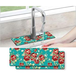 Kitchen Sink Splash Guard Faucet Mat -2 PC Super Absorbent Fast Drying Mat Sink Gadgets-Splash Guard Behind Faucet Drip Catcher for Kitchen, Bathroom,Sink Mat, Dish Drying Mat, Bathroom(15" X 5.5" )