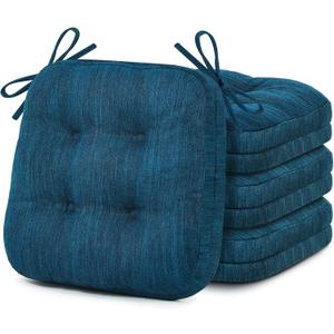 Shinnwa Dining Chair Cushions Set of 4, Dual-Layer Memory Foam Kitchen Chair Cushions, Patented Design Seat Pads with Ties, 16.5 x 16.5 x 3.5in, 4 Pack, Navy Blue