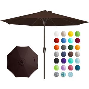 JEAREY 9FT Outdoor Patio Umbrella Outdoor Table Umbrella with Push Button Tilt and Crank, Market Umbrella 8 Sturdy Ribs UV Protection Waterproof for Garden, Deck, Backyard, Pool (Brown)