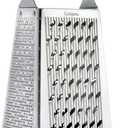 Cuisipro Stainless Steel Cheese Grater with Handle, 4 Sided Box Grater for Kitchen, Ginger Grater Dishwasher Safe, Fruit and Vegetables Slicer, Cheese Shredder for Potato, Chocolate, Parmesan, Ginger