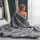 Cozy Bliss Faux Fur Throw Blanket for Couch, Fuzzy Soft Plush Thick Bubble Blanket for Sofa Bedroom Living Room, 60 * 80 Inches Light Grey