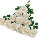 ATFL Ivory Roses Artificial Flowers, Fake Roses Bulk, 12 Pcs, Flower Diameter 4'', Faux Silk Rose Flowers with Stems for Wedding Arrangement, Centerpieces, Party, Home Table Decorations, Flores Artificiales