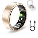 Smart Rings for Women Men, Fitness Ring with Heart Rate, Blood Oxygen, HRV, Stress, Sleep Tracker, Step Tracker, No Subscription Fee, lP68 Waterproof Smart Ring for iPhone & Android (Gold 8#