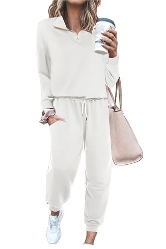 ELESOL Womens Tracksuit Long Sleeve Jogger Sets Zip Pullover Cotton Top and Drawstring Long Pants Set 2 Pieces Outfit. Size M