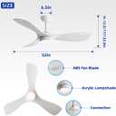 52" White Ceiling Fan with Light & Remote, Multi Downrods | 3 Color Dimmable Light, Heat-resistant ABS Blades, 6-Speed Reversible Quiet DC Motor, for Bedroom & Living Room