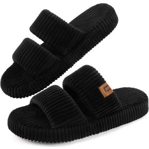 LongBay Slippers for Women Memory Foam Open Toe Slide Indoor House Shoes Slip On Bedroom Comfy Gift (7-8, Black)