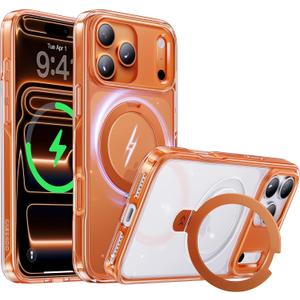 CASEKOO Official Cosmic Orange for iPhone 17 Pro Max Case with Ultra Magnetic Stand, Fit for MagSafe, 16FT Military Grade Protection, Transparent Slim Cover for iPhone 17 Pro Max 6.9'', Orange