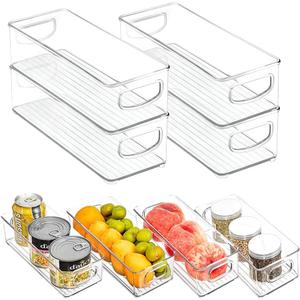 mDesign Plastic Long Stackable Storage Organizer Container, Organization Bin w/Handles for Kitchen, Pantry, Fridge, Freezer, Cabinet, Perfect to Hold Breast Milk - Ligne Collection - 4 Pack, Clear