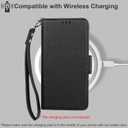 Bocasal Wallet Case for Galaxy S22 5G, Genuine Leather Support Wireless Charging RFID Blocking Flip Case Card Slots Holder, Kickstand Book Folding Folio Cover with Wrist Strap 6.1 Inch (Black)