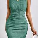 MITILLY Women Summer Formal Wedding Guest Dress Elegant Sleeveless Tank Ruched Bodycon Mini Dress with Slit (Green, M)