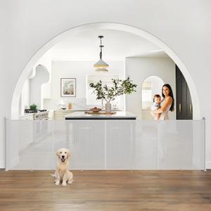 Upgrade Retractable Baby Gates Extra Wide(200" W x 42" H), 200 inch Reinforced Retractable Dog Gate to Prevent Crawling Through, Retractable Gate Outdoor/Indoor, Real One-Handed Operation, White