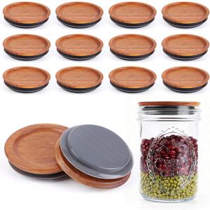 12-Pack Regular Mouth Mason Jar Lids - 2.75inch Acacia Wood Tops with Airtight Silicone Seal, Storage Canning Jar Lids, Reusable & Dishwasher Safe