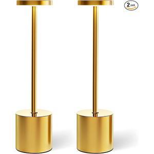 Cordless Table Lamps Rechargeable Set of 2, Portable LED Desk Lamp, 5000mAh Battery Powered Wireless Table Light 3 Color Dimmable Lighting for Restaurant Dining Patio Outdoor Bedroom (Gold)