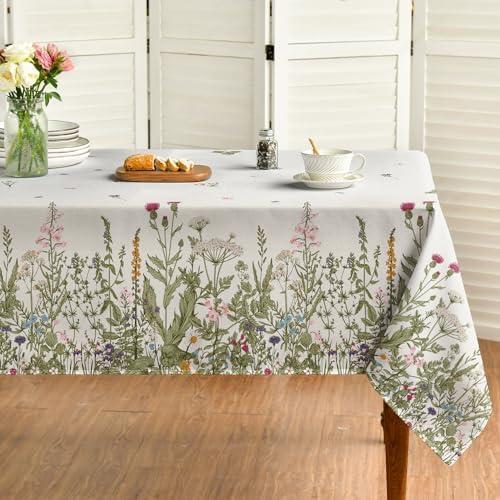 Horaldaily Spring Summer Tablecloth 60x140 Inch Rectangular, Wild Flowers Floral Table Cover for Party Picnic Dinner Decor