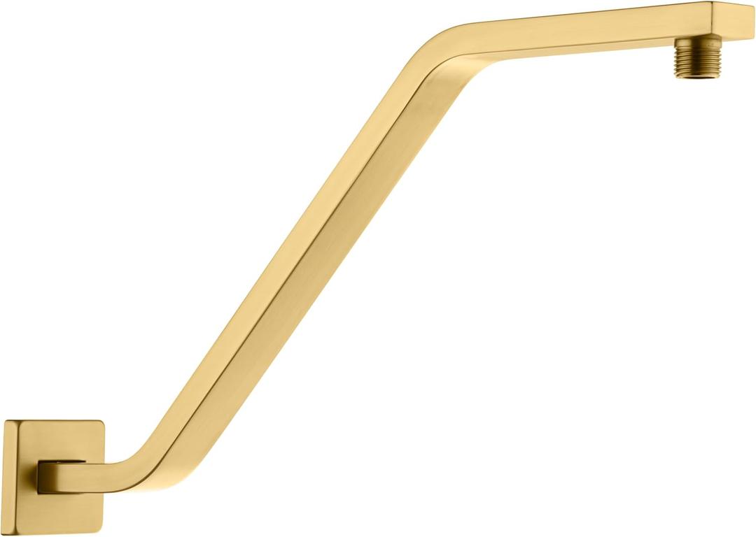Uvish Square Shower Head Extension Arm with Flange, 16.5 Inch Z/S Shaped High Rise Shower Pipe Extender WallMounted for Fixed Bathroom, Shower Head Goose Neck Arm  Extra Long Thread, Brushed Gold