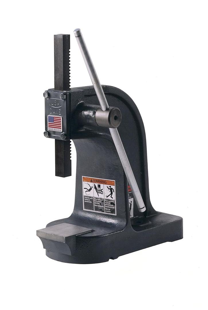 Dake X Model Single Leverage Arbor Press with Solid Plate, 1 Ton Capacity, 4.5" Maximum Working Height, 4.25" Length x 9.5" Width x 9" Height