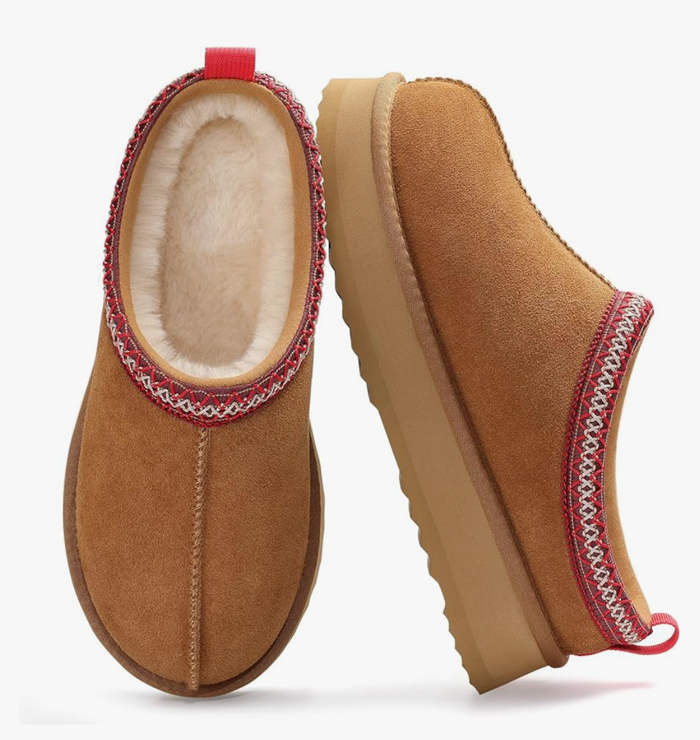 Genuine Suede Platform Slippers for Women Fuzzy Winter Warm Shoes Indoor Outdoor Size 8.  250/15