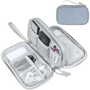 FYY Electronic Organizer, Travel Cable Organizer Bag Pouch Electronic Accessories Carry Case Portable Waterproof Double Layers Storage Bag for Cable, Charger, Phone, Earphone, Medium Size, Light Grey