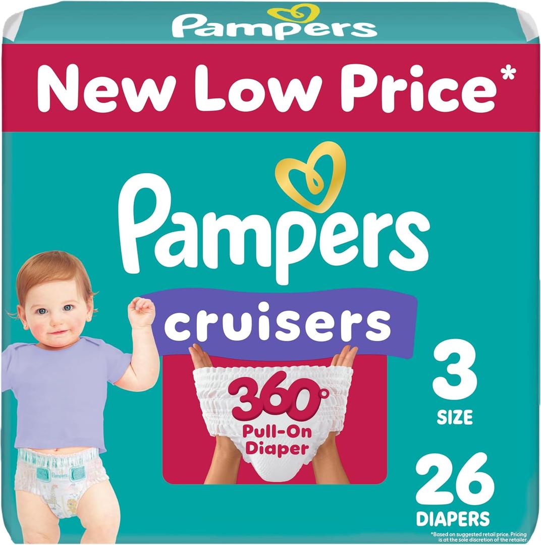 Pampers Cruisers 360 Diapers - Size 3, 26 Count, Pull-On Disposable Baby Diapers, Gap-Free Fit