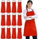 Syntus 12 Pack Bib Apron, Unisex Aprons Adjustable Waterdrop Resistant with 2 Pockets Cooking Kitchen Apron for Chef, BBQ Drawing Apron Bulk, Red